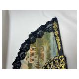 Hand-Painted Oriental Style Folding Fan with Lace Trim Hand-Painted Oriental Style Folding Fan with Lace Trim