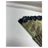 Hand-Painted Oriental Style Folding Fan with Lace Trim Hand-Painted Oriental Style Folding Fan with Lace Trim