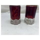 Ruby Red Glass Salt and Pepper Shakers Engraved 1906 Ruby Red Glass Salt and Pepper Shakers Engraved 1906
