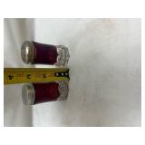 Ruby Red Glass Salt and Pepper Shakers Engraved 1906 Ruby Red Glass Salt and Pepper Shakers Engraved 1906