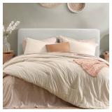 Monbix Full Size Comforter Set - 7 Pieces Oatmeal Prewashed Bed in a Bag Full Bedding Sets with Comforters, All Seasons Ultra Soft Comforter Bed Set with Sheets,Pillowcases & Shams