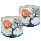 NAVISSORY Decorative Lamp Shade, Polyester Fibre Printed Abstract Sun Tree Drum Shade, 13\" Top x 13\" Bottom x 10\" Height, Includes 2pcs Steel Ring (sun tree)