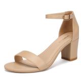 DOBOLIN Heels for Women Dress Shoes Heeled Sandals 2.5-Inch Low Block Chunky Hight Ankle Strap Strappy Open Toe Pumps Comfortable Dressy Wedding Bridal Homecoming Nude Size 7.5