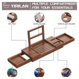 Yirilan Bamboo Bathtub Tray, Expandable Bathroom Tray,Browm