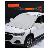 Snow Cover for Car Windshield, Ice Scraper and Snow Brush, Waterproof Windshield Protector, Frost for Winter Snow Ice Removal, Fits Sedan SUV, Easy Install Sun Shade and Car Exterior Protection