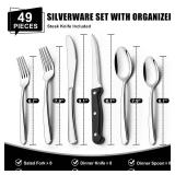 49-Piece Silverware Set with Organizer, Heavy Duty Stainless Steel Flatware Set for 8, Cutlery Utensil Sets with Steak Knives, Rust-proof, Mirror Polished, Dishwasher Safe, Heavy Duty - Tray is broken