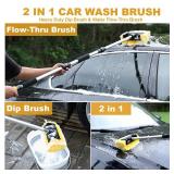 NAVAPAL 54\" Car Wash Brush with Long Handle and 12\" Soft Bristle Brush Head, Water Flow-Thru Car Washing Brush with Hose Attachment for Cleaning Car, RV, Truck, Boat, Camper, House Siding and More