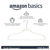 Amazon Basics Slim, Velvet, Non-Slip Suit Clothes Hangers, Ivory/Rose Gold - Pack of 100