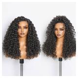 GORGIUS Glueless Water Wave Lace Front Wigs Natural Black Synthetic Curly Wig Pre Cut Pre Plucked Side Parted Hairline 20 Inch