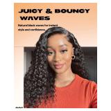 GORGIUS Glueless Water Wave Lace Front Wigs Natural Black Synthetic Curly Wig Pre Cut Pre Plucked Side Parted Hairline 20 Inch