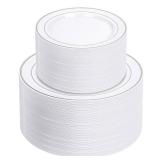 NOCCUR 200PCS Silver Plastic Plates Disposable for 100 Guests - Include 100 Dinner / 100 Dessert Plates Heavy Duty - Ideal for Party/Wedding/New Year