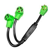 RVMATE 4 Prong Dryer Splitter 30 Amp, NEMA 14-30P to (2) 14-30R Y Receptacle 26.5 Inch, Waterproof PVC Jacket Built to Last