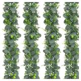 Dolicer 4 Packs 6FT Artificial Eucalyptus Garland, Faux Greenery Garland Fake Vines Hanging Silver Dollar Eucalyptus Leaves for Wedding Backdrop Arch Table Wall Party Home Decor