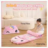 Kyerlish Kids Sleeping Bag, Plush Toddler Slumber Bag 2-in-1 Pillow, Soft Unicorn Sleeping Bag, Nap Mats for Preschool,Daycare,Travel,Gift, Ages 3-12, 68\" x 26\"