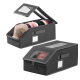 HZJYW Hat Organizer for Baseball Caps,2PCS Stackable Hat Storage Box for Closet with Clear Window and Flip-Top Access,Holds up to 30 Caps for Women & Men(Black)