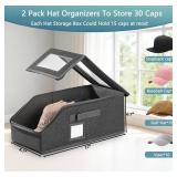 HZJYW Hat Organizer for Baseball Caps,2PCS Stackable Hat Storage Box for Closet with Clear Window and Flip-Top Access,Holds up to 30 Caps for Women & Men(Black)