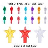 Ceramic Christmas Tree Replacement Lights Bulbs, Flame Shape Light up Artcraft Accessories for Ceramic Tree, Multicolor Mini Twist Light Ornaments, 210Pcs + 6 Stars