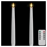 Homemory 2 Pcs Waxy Flameless Taper Candles with Remote, Led Flameless Candlesticks Classic Tall Candle, Flickering Battery Operated Taper Candles for Bedroom, Dining Room, White, 9.6 inches