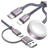 Travel Essentials,3 in 2 USB C Cable for Apple Watch Charger,iPhone Charger,Multi Charging Cable,Vacation RV Camping Essentials,Portable for iWatch Series 11-2/Ultra/SE & iPhone 17-12,Car,4FT