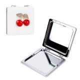 BUNCHBRAVO Pocket Mirror with Red Cherry Design, Travel Compact Mirror with Double-Sided Magnification for Makeup and Touch-up
