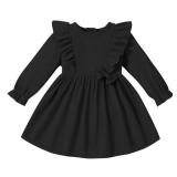 Dalukit Toddler Baby Girls Dress Long Sleeve Ruffle Dress for Baby Girls Casual Solid Corduroy Little Kids Winter Clothes Black