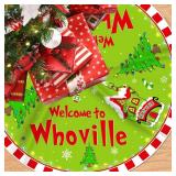 Christmas Tree Skirt Welcome to Whoville Tree Skirt 48 Inch Red and Green Whoville Christmas Decorations Xmas Holiday Home Decor