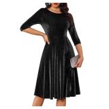 BeryLove Glitter Dress for Women Sequin Formal Party Dress 3/4 Sleeve Fancy Cocktail Sparkly Midi Prom Dresses 0027 Black S