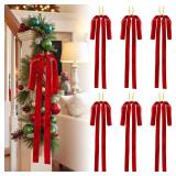 DIIQII Velvet Christmas Swag Bows: 23.5\" x15.5\" Velvet Bows Wreath Christmas Tree Topper - Large Bow for Christmas Outdoor Decoration (6, Red)