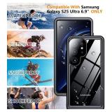 Temdan Designed for Samsung Galaxy S25 Ultra Case Waterproof, Built-in Lens & Screen Protector Military Grade Shockproof Dropproof IP68 Underwater Full Body Phone Case for Galaxy S25 Ultra 6.9\"-Black