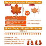 TURNMEON 2 Pack Fall Decor Enlarged Maples Leafed Lights Total 20Ft 40LED Fall Decorations for Home, Battery Operated Autumn Garland Waterproof Indoor Outdoor Holiday Halloween Thanksgiving Decoration