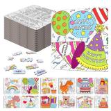 Realspring 24 Pack Happy Birthday Color Your Own Jigsaw Puzzles for Kids 3-5, 4-6, 6-8, Coloring Crafts DIY Paper Puzzles Party Favors Gifts for Toddler Children Learning Education Toys
