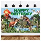Ushinemi Dinosaur Birthday Decorations Dino Happy Birthday Banner, Dinosaur Themed Party Supplies for Kids 6 x 3.6 Feet
