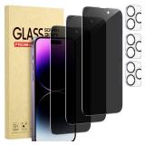 Cutebe 3 Pack Privacy Screen Protector for iPhone 14 Pro Max+3 Pack Camera Lens Protector with Tempered Glass, Touch Sensitive and Case Friendly