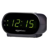Amazon Basics Small Digital Oval Alarm Clock With LED Display, Nightlight & Battery Backup, Black, 4.5 x 3.5 x 2.4 Inches