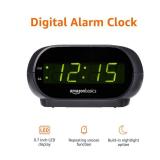 Amazon Basics Small Digital Oval Alarm Clock With LED Display, Nightlight & Battery Backup, Black, 4.5 x 3.5 x 2.4 Inches