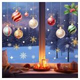 Winter Snows Window Decal Cling Hanging Xmas Balls Holly Window Stickers Red Green White Gold Christmas Decorative Glass Decals for Home Office Shop Holiday Decor Supplies