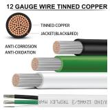 12 Gauge Marine Wire 12/3 12AWG Marine Grade Wire Triplex Tinned Copper Boat Cable,12 Gauge OFC Oxygen Free Copper Cable for Automotive RV Boat Speaker Solar Outdoor - 50ft