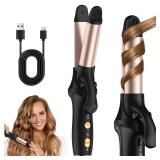 HCRTGAY Curling Iron,Cordless Rechargeable Curling Iron,Cordless Hair Curler(3 Gear),Travel Mini Straightener 4000mAh,USB Charge Battery Flat Iron and Curler 2 in 1 for Long Short Hair(Small & Black)