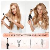 HCRTGAY Curling Iron,Cordless Rechargeable Curling Iron,Cordless Hair Curler(3 Gear),Travel Mini Straightener 4000mAh,USB Charge Battery Flat Iron and Curler 2 in 1 for Long Short Hair(Small & Black)