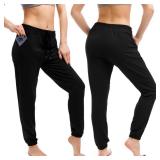 Walifrey Womens Joggers with Pockets, Drawstring Sweatpants Women for Lounging Jogging Gym and Workout Black,1 Pack Black M