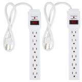 Amazon Basics Surge Protector Power Strip, 6-Outlet with 200J Protection, 2ft Extension Cord, Rectangle, White (2 Pack)