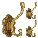 Draupnir 3PCS Coat Hooks Wall Mount, Vintage Decorative Wall Hooks Antique Brass, Rust Resistant Wall Hooks for Hanging Coat,Towel,Key,Cloth,Hat