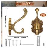 Draupnir 3PCS Coat Hooks Wall Mount, Vintage Decorative Wall Hooks Antique Brass, Rust Resistant Wall Hooks for Hanging Coat,Towel,Key,Cloth,Hat