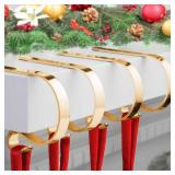 Christmas Stocking Holder,4 Pack Stocking Holders for Mantle,Non-Slip Stocking Holders for Christmas Decorations,Lightweight Stocking Hangers for Mantel Fireplace with Adjustable Design,Gold