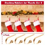 Christmas Stocking Holder,4 Pack Stocking Holders for Mantle,Non-Slip Stocking Holders for Christmas Decorations,Lightweight Stocking Hangers for Mantel Fireplace with Adjustable Design,Gold