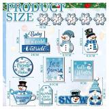 Ziliny 19 Pcs Winter Christmas Tiered Tray Decorations Set Snowman Snowflake Tiered Decor Winter Wooden Signs Farmhouse Table Centerpiece with Rope Holders for Xmas Party Favor Supplies