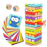Nene Toys Wooden Tumble Tower Game with Animals & Colors, 4-in-1 Educational Family Board Game for Kids Ages 3-9, Creativity & Cognitive Skills Booster - Gift for Boys Girls 3+ Years
