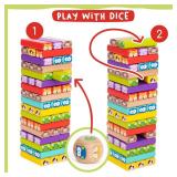 Nene Toys Wooden Tumble Tower Game with Animals & Colors, 4-in-1 Educational Family Board Game for Kids Ages 3-9, Creativity & Cognitive Skills Booster - Gift for Boys Girls 3+ Years