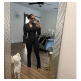 Nimsruc Two Piece Outfits For Women Workout Set Long Sleeve Tracksuit Zip Up Sweatsuits Bodcyon Matching Sweat Pants Sets Black L