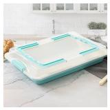 Spmarkt Baking Sheet Pan with Lid, 15inch*10inch Non-Stick Ceramic-Coating Sheet Cake Pan with lid, Easy to Clean, Ovan Safe Baking Tray, Ideal for Party, and Outdoor Picnics